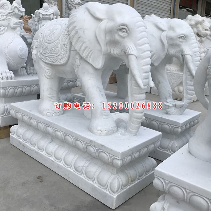 汉白玉门口大象石雕吉祥如意大象雕塑 (3)