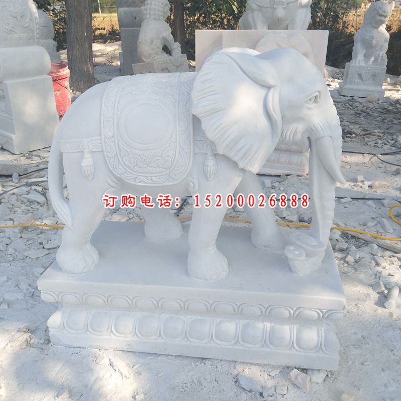 汉白玉如意象，石雕大象 (3)