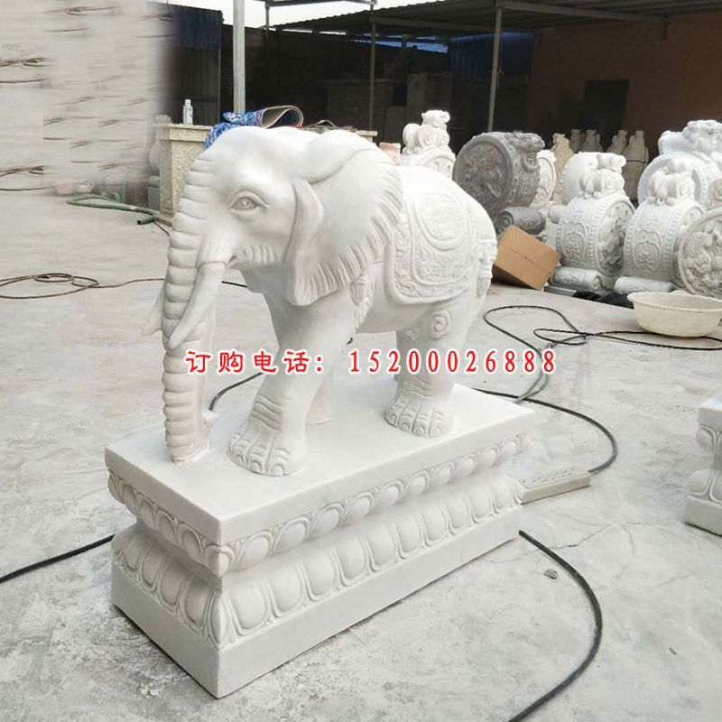 汉白玉象鼻朝下   石雕公园动物摆件
