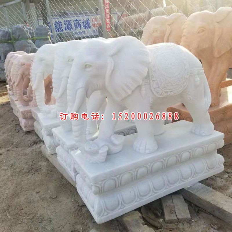 汉白玉象牙大象 石雕酒店招财动物 (6)
