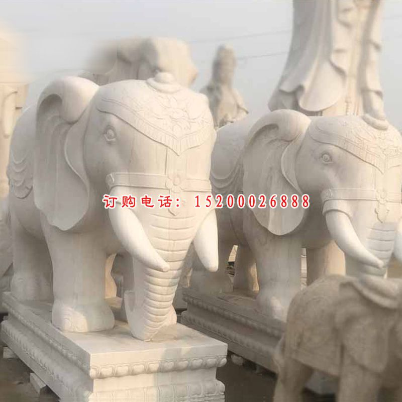 缅甸象石雕，大理石动物雕塑