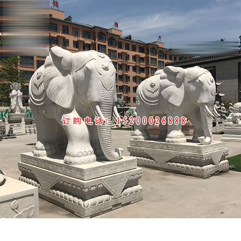 缅甸象石雕，汉白玉石雕大象