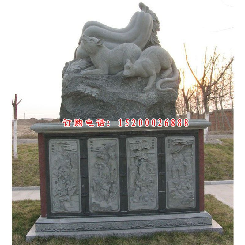 老鼠石雕，公园大理石老鼠雕塑，十二生肖石雕