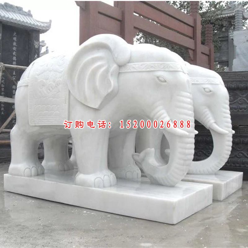 大象石雕，汉白玉大象雕塑 