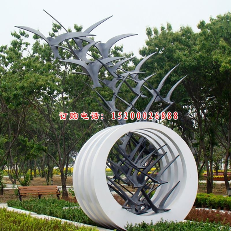 不锈钢抽象大雁雕塑，公园景观雕塑