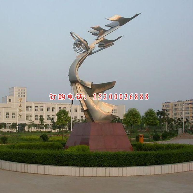 不锈钢大雁雕塑，不锈钢腾飞雕塑