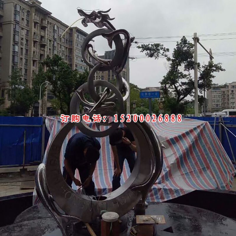 不锈钢抽象飞龙  广场景观雕塑