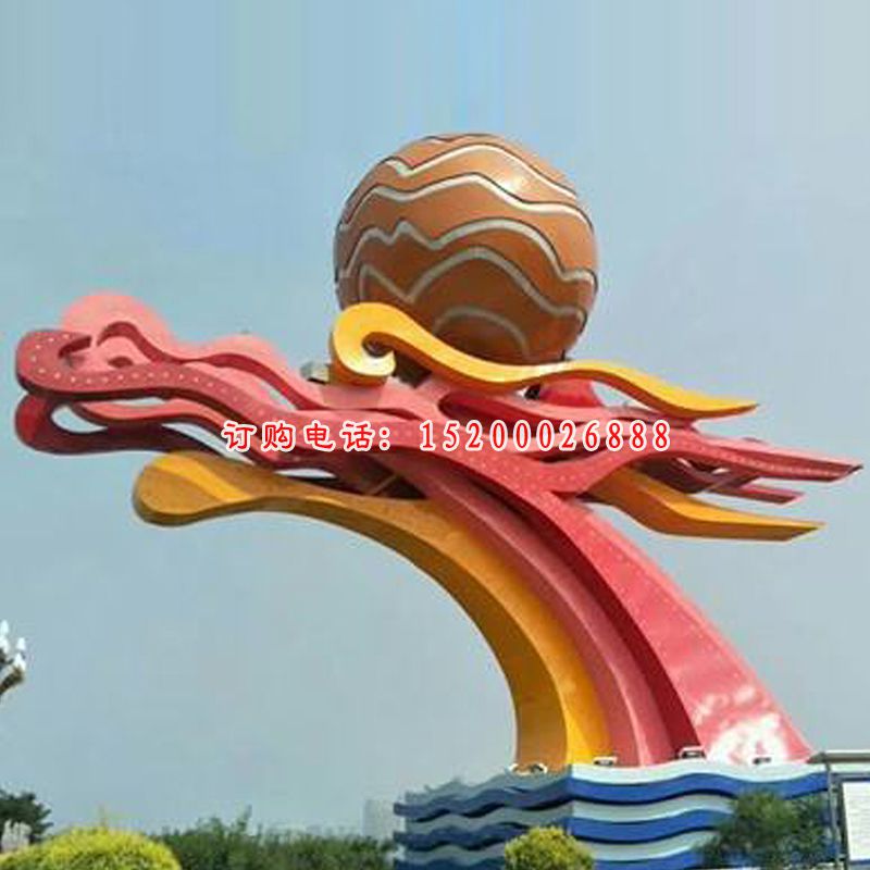 彩色不锈钢抽象龙头雕塑 广场景观雕塑