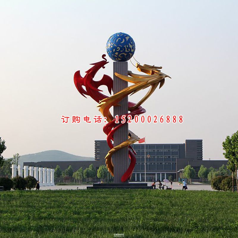 龙凤戏珠不锈钢雕塑，广场不锈钢龙凤戏珠雕塑