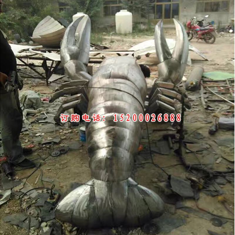不锈钢大虾雕塑，不锈钢公园雕塑
