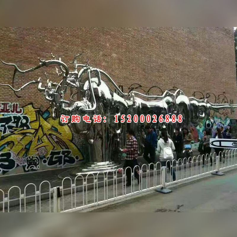 不锈钢抽象大型牛  广场动物摆件