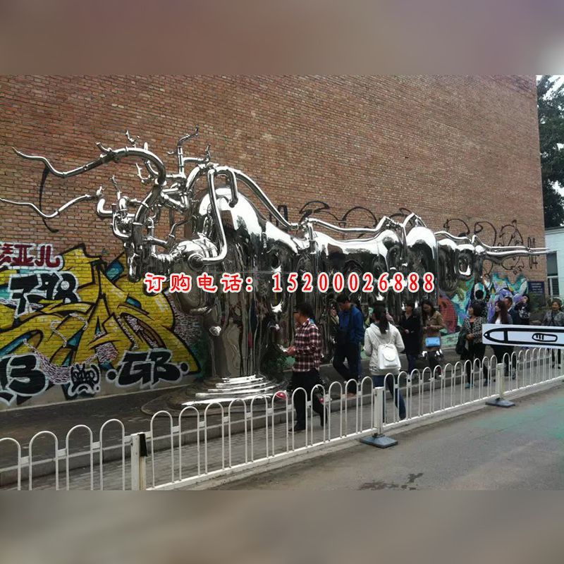不锈钢抽象牛雕塑，广场不锈钢雕塑