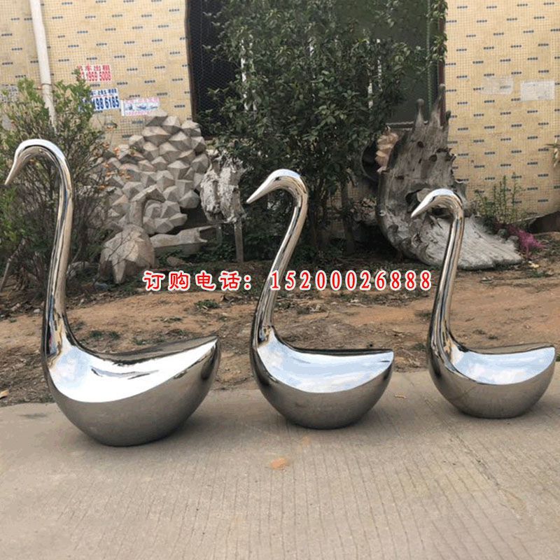 不锈钢抽象鹅坐凳雕塑，公园景观摆件