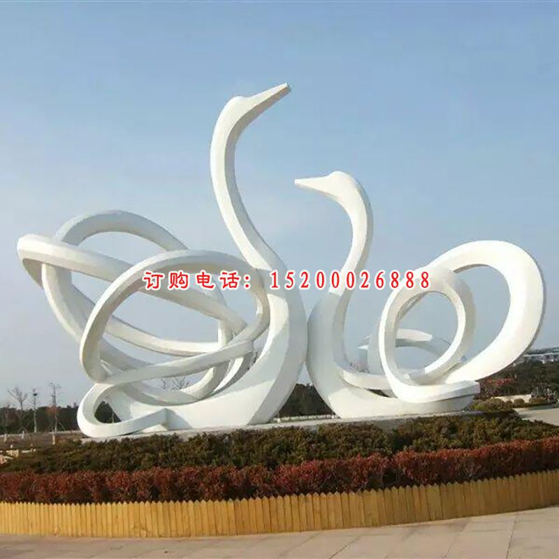 不锈钢天鹅雕塑，广场抽象动物雕塑