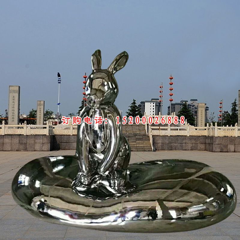 不锈钢镜面兔子雕塑，公园景观摆件