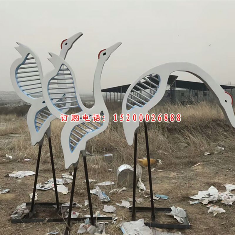 公园抽象动物雕塑 不锈钢抽象丹顶鹤 (2)