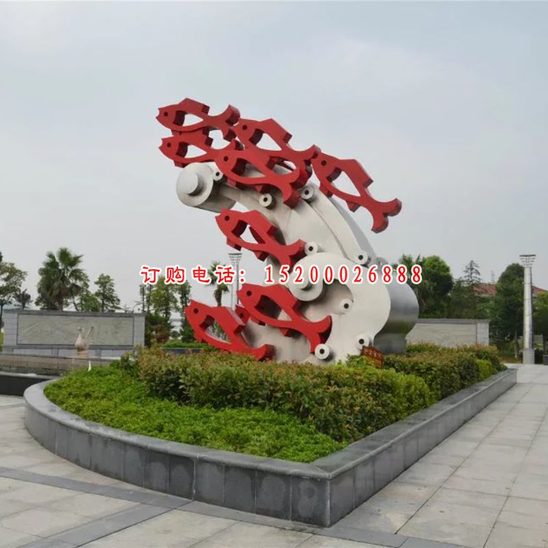 不锈钢抽象鱼雕塑，公园抽象不锈钢雕塑