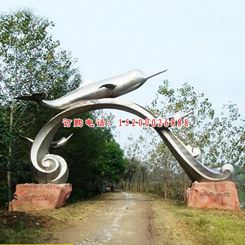 不锈钢跳跃海豚   公园景观雕塑