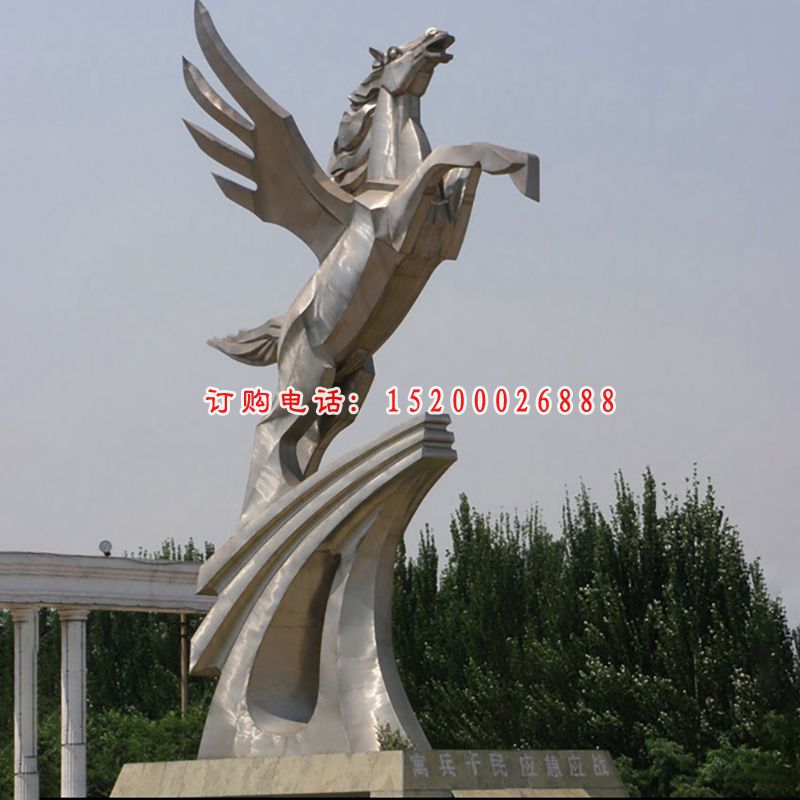 不锈钢奔腾飞马   公园动物摆件