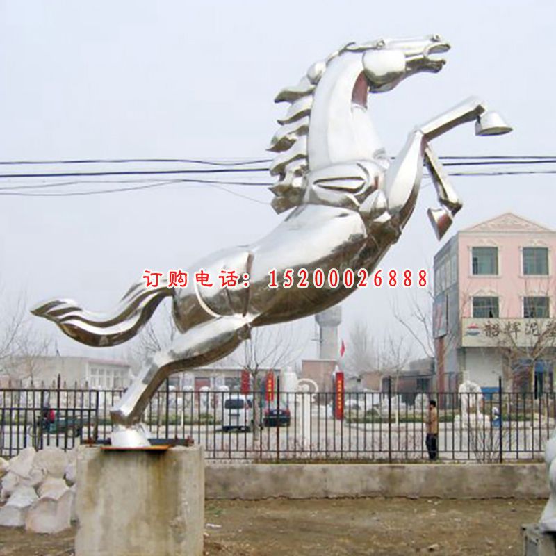 不锈钢奔腾的马雕塑，广场景观雕塑