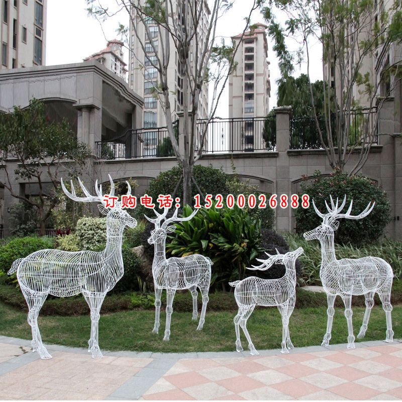 别墅景观雕塑，不锈钢镂空鹿