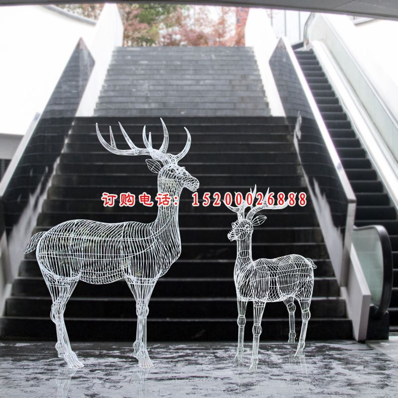 公园动物雕塑，不锈钢镂空鹿雕塑