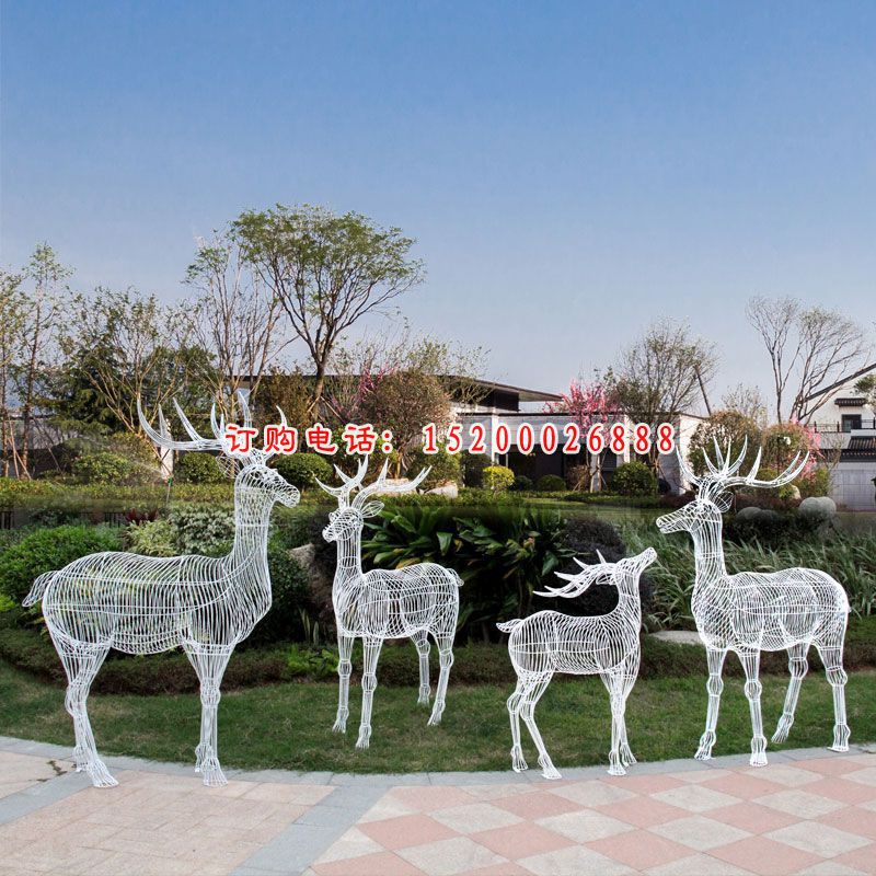 公园景观摆件，不锈钢镂空鹿雕塑