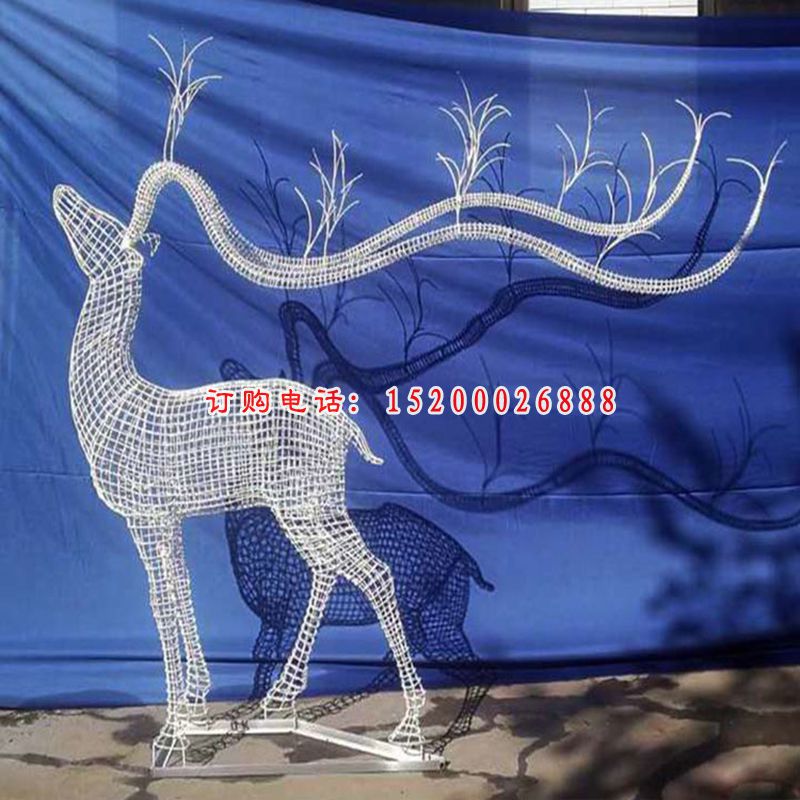 不锈钢镂空鹿雕塑，公园景观雕塑 (2)