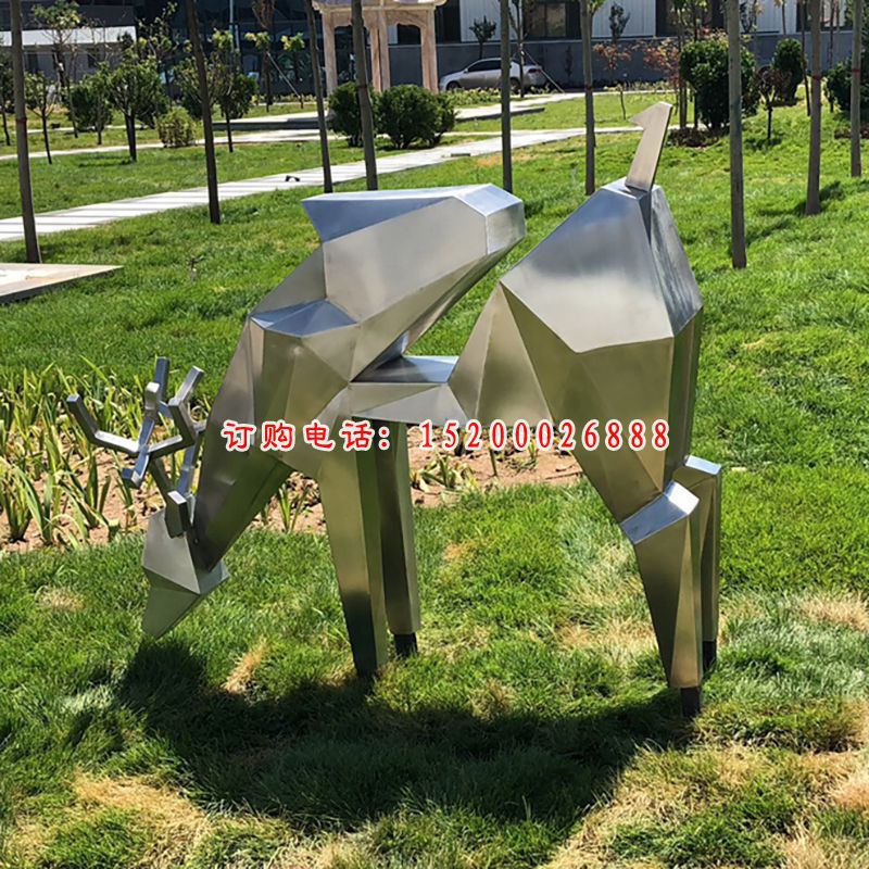 不锈钢抽象几何鹿雕塑，公园景观摆件