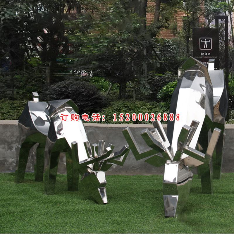 几何麋鹿雕塑，不锈钢抽象动物