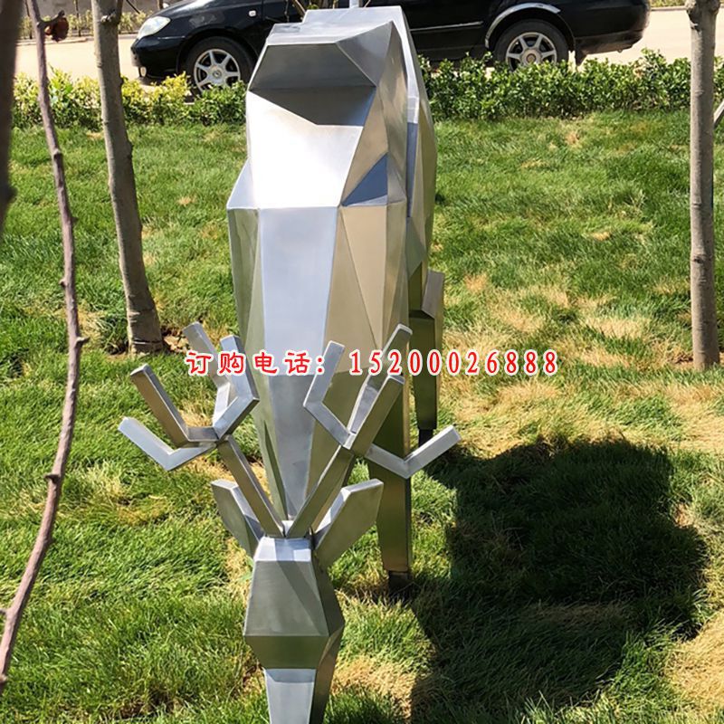 不锈钢几何小鹿   公园动物摆件 (7)