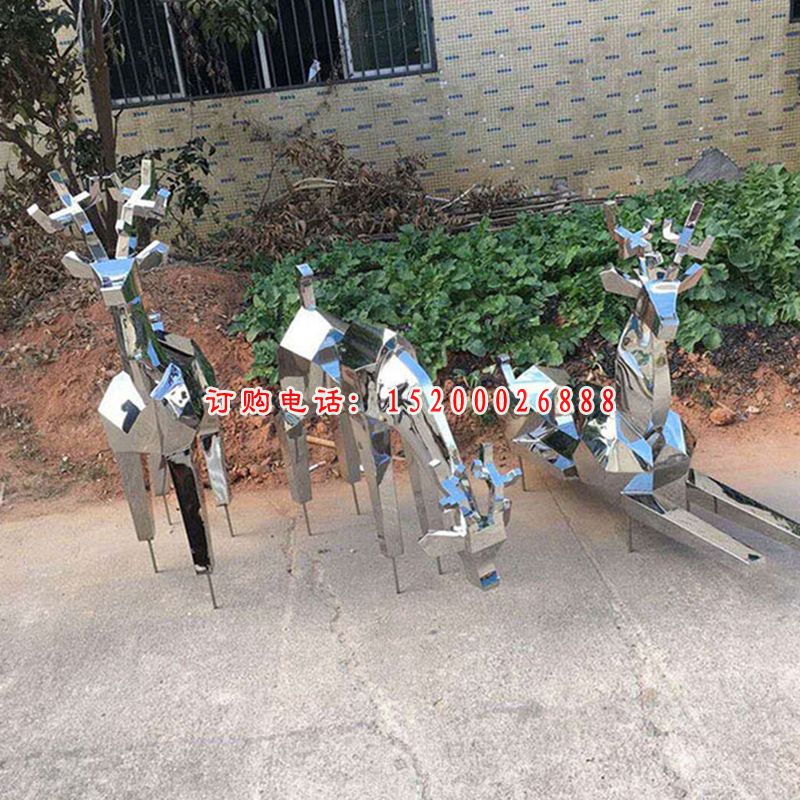 不锈钢几何小鹿  公园景观雕塑 (2)