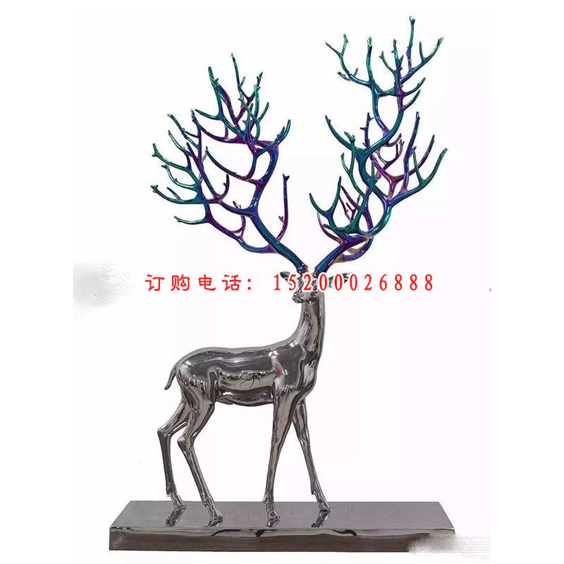 镜面梅花鹿雕塑，不锈钢动物雕塑