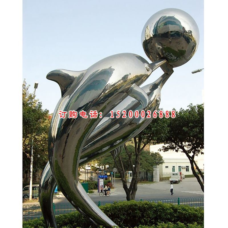 不锈钢海狮顶球  公园景观雕塑