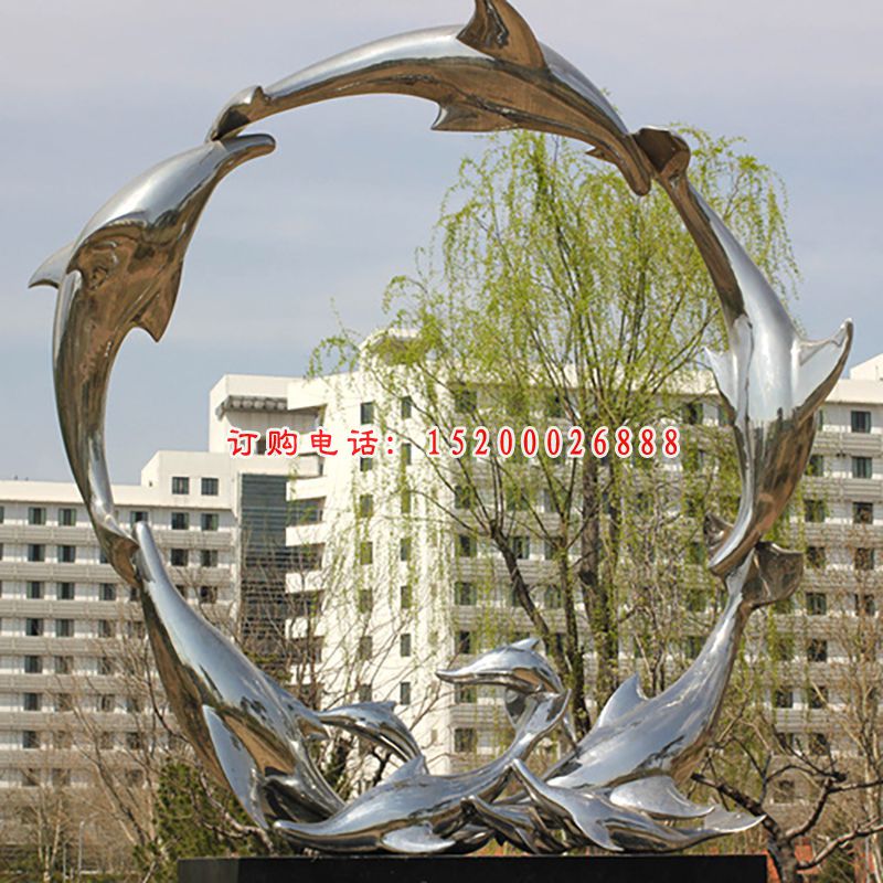 不锈钢海豚雕塑，不锈钢广场海豚雕塑