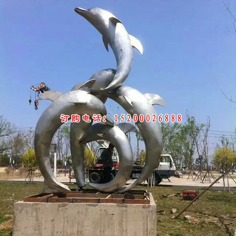 不锈钢海豚雕塑，仿真海豚雕塑 (2)