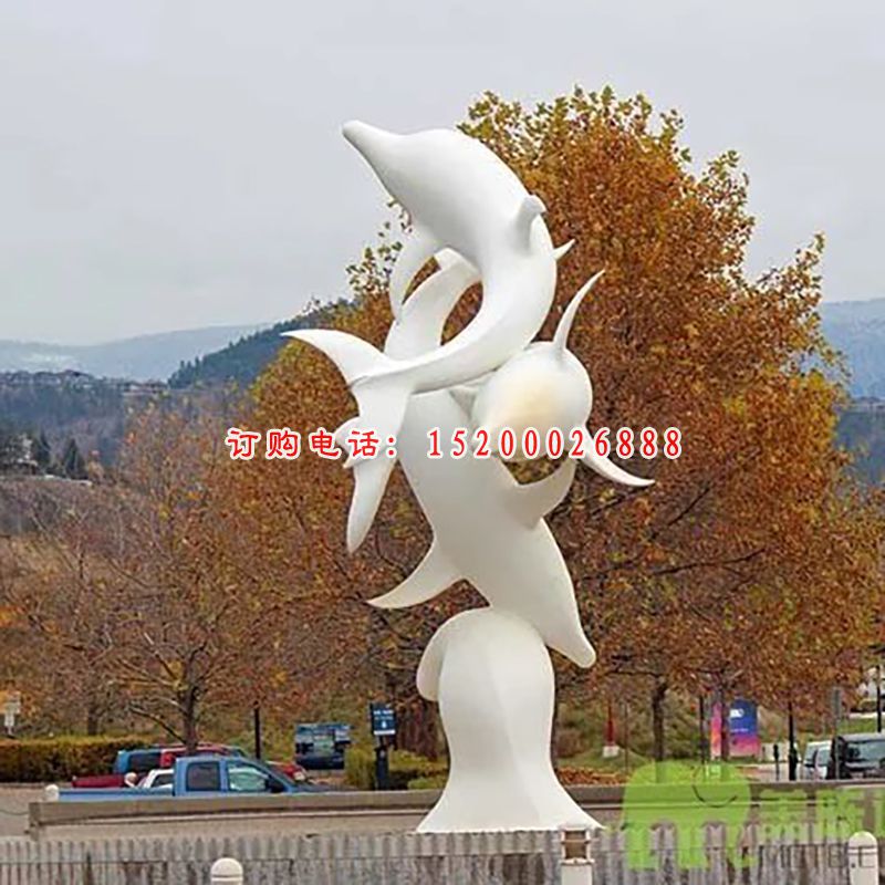 不锈钢海豚雕塑，海豚喷泉不锈钢雕塑 (2)
