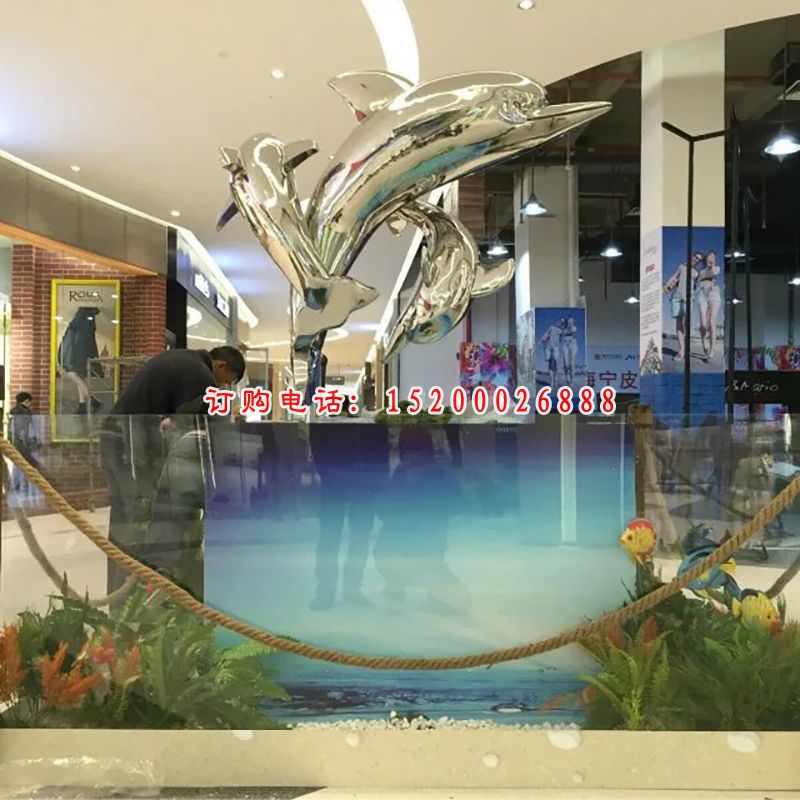 不锈钢海豚雕塑，商场海豚不锈钢雕塑 (2)