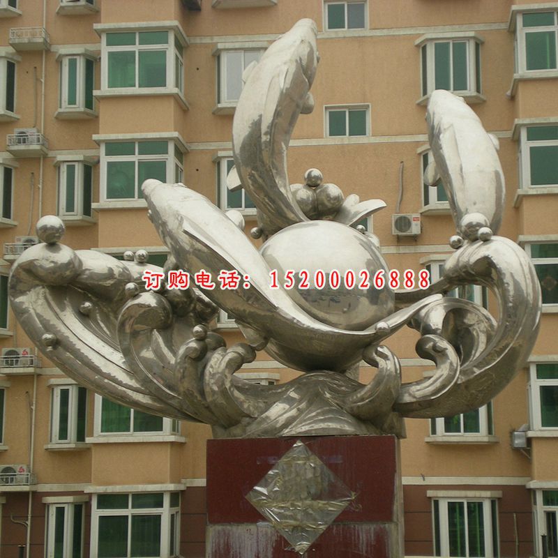 不锈钢海豚雕塑，小区不锈钢海豚雕塑