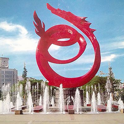不锈钢喷泉抽象龙雕塑