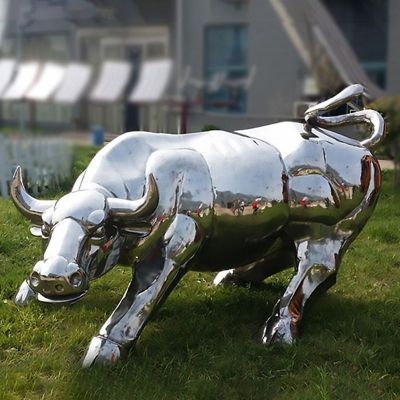 不锈钢华尔街牛步行街动物雕塑