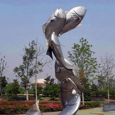 不锈钢跳跃的鲤鱼雕塑