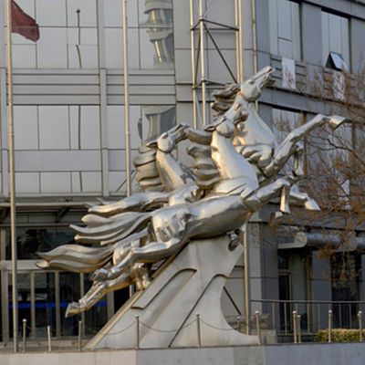 不锈钢奔腾的马雕塑，广场景观摆件