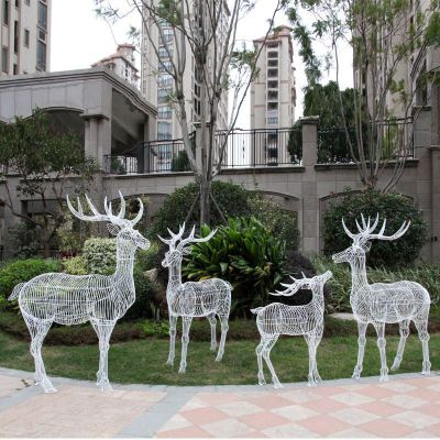 不锈钢编织的梅花鹿公园抽象鹿雕塑