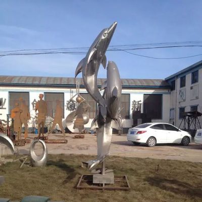 不锈钢海豚动物雕塑
