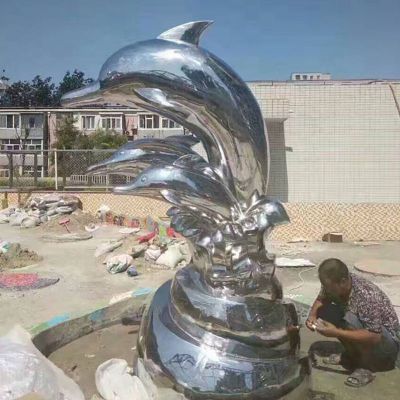 公园不锈钢浪花海豚雕塑