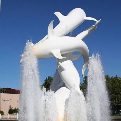 不锈钢海豚雕塑，海豚喷泉不锈钢雕塑