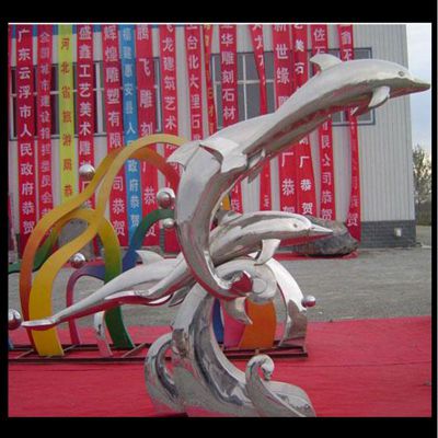 公园不锈钢海浪海豚