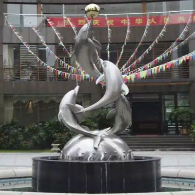 不锈钢喷泉海豚雕塑