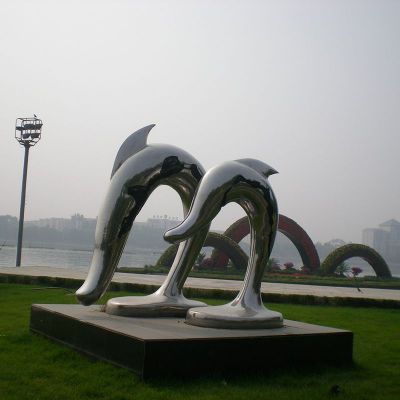 公园不锈钢抽象海豚雕塑